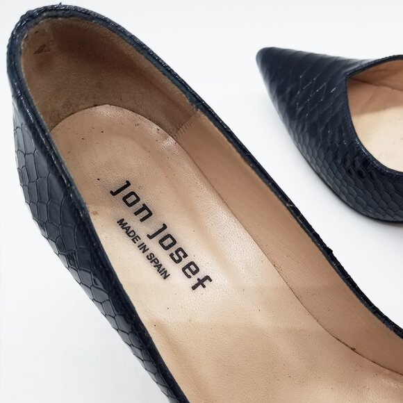 Jon Josef Sweetheart Pointed Toe Block Heel Pump Black Croco Patent Leather 7.5 - Picture 15 of 16